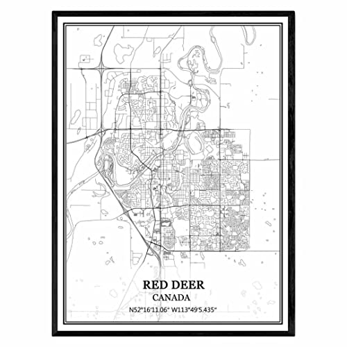 TANOKCRS Ciervo rojo Canadá Mapa de pared arte lienzo impresión cartel obra de arte sin marco m...