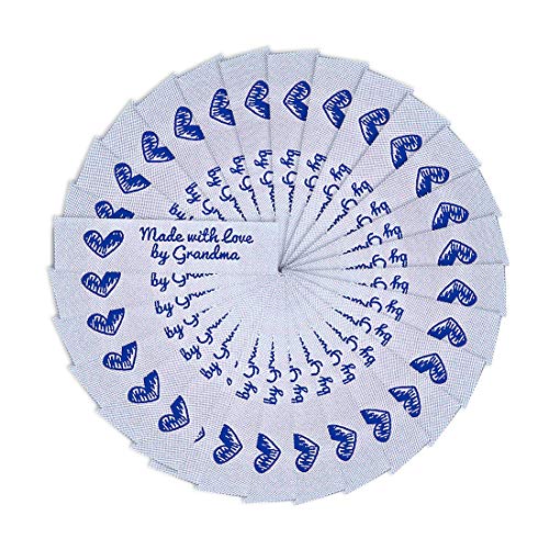 Wunderlabel Made with Love by Grandma Grandmother Woven Ribbon Clothing Clothes Garment Fashion Embroidered Heart Symbol Iron On Fabric Craft Rectangle Tags, Blue on White, 25 Labels - Thumbnail 3