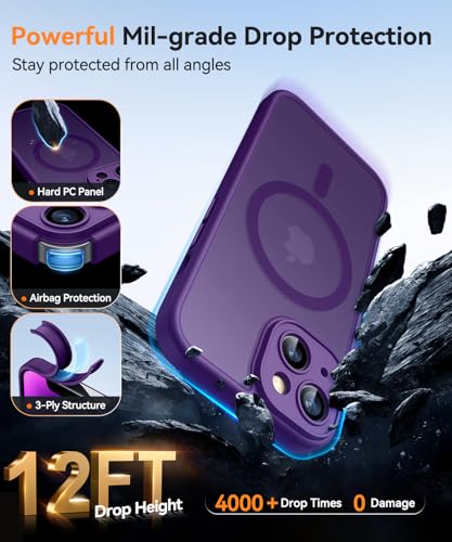 Image of CANSHN Magnetic for iPhone 14 Plus Case, Upgraded [Full Camera Protection] [Compatible with Magsafe] [Translucent Matte] Shockproof Protective Phone Case for iPhone 14 Plus 6.7 inch - Deep Purple