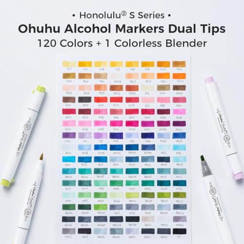 Image of Ohuhu Alcohol Markers 120 Colors Brush& Soft Chisel for Adult Cozy Coloring | AP Certified Refillable Alcohol-based Ink, Drawing Markers for Artists Beginners Coloring Illustration Sketching, Honolulu 2S