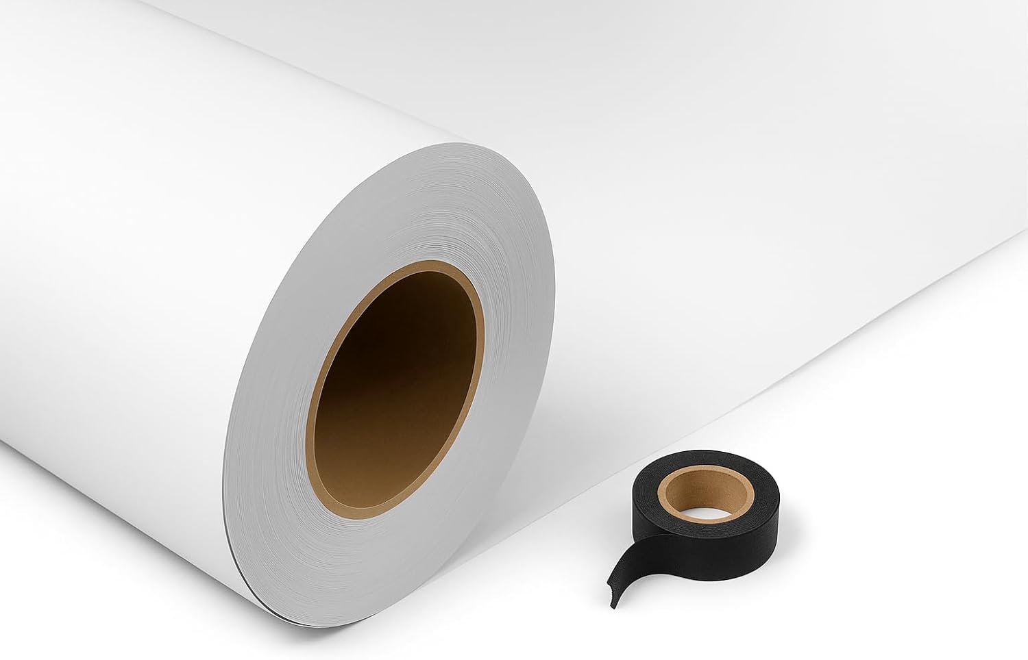 denny mfg - seamless paper backdrop for photoshoot with free gaffer tape – bright white photography paper roll background with matte finish for studio, video & content creation – (53 in x 36 ft)