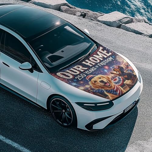 Image of Golden Retriever Dachshund USA 250 Years Print Car Hood Cover Waterproof Car Bonnet Banner Weather-Resistant Auto Hood Protector Vehicles Decorate Accessories Engine Flag Sign