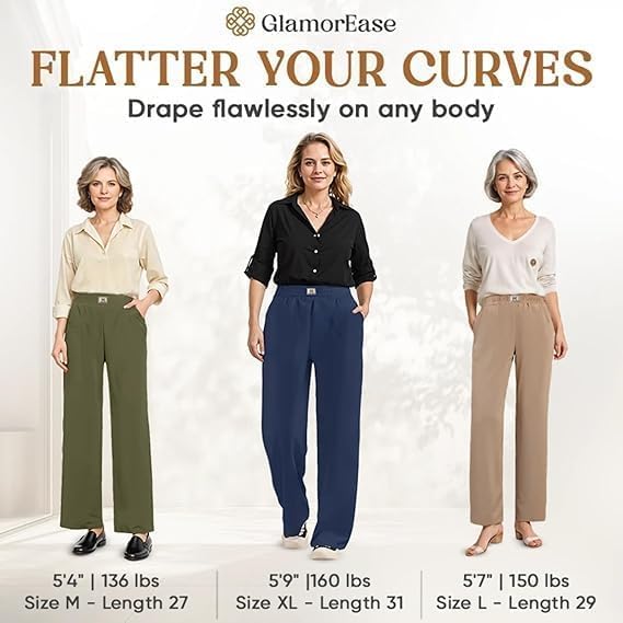 Linebalm Pants, Pulisa Heracomfy Glamorease - Perfect Drape High Rise Pull-On Stretch Pants for Senior Women Over 502
