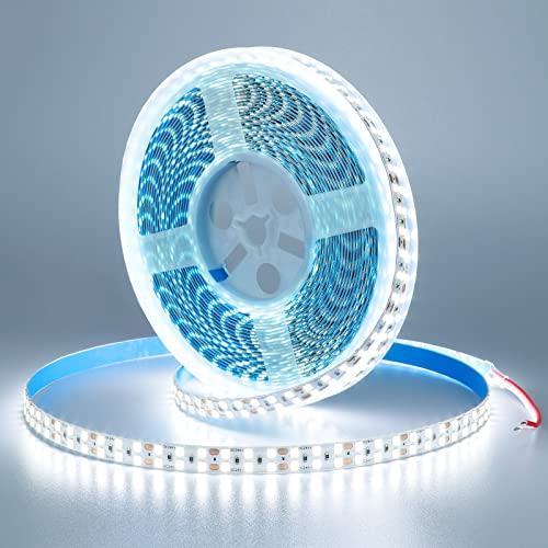 KXZM 24V 32.8ft/10M Double Row LED Strip Light Cool White 6000K 2400LEDs 2835SMD 160W High Brightness 11000LM No-Waterproof IP20 Flexible Ribbon for Kitchen Hallways Decoration(No Power Supply)