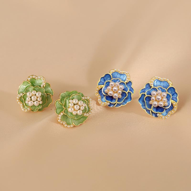 Bohemian Dainty Enamel Pearl 3D Rose Flower Lightweight Stud Earrings Aesthetic Floral Love Sparkly Sequin Earrings For Women Jewelry Gifts - Image 8