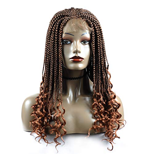Braided Synthetic Hair Wigs, Shining Star 18” Pure Handmade Micro Braided Real Box Natural Black with Medium Auburn Synthetic Hair Lace Front Wigs with Baby Hair for Women
