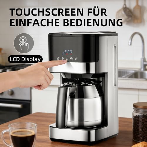 KEINVE Filterkaffeemaschine mit Thermokaraffe, 1 Liter, 900W, Edelstahl – Ansicht 4