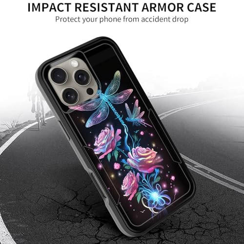 JHYYTUJTYP for iPhone 16 Pro Max Case,[Military Grade Drop Tested] Heavy-Duty Tough Rugged Shockproof Protective Case for iPhone 16 Pro Max 6.9 inch 2024,Rose Dragonfly - image 3