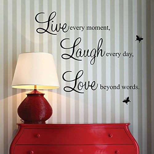 HANMERO "Live Every Moment,laugh Every Day, Love Beyond Words." with 2x Butterfly Wall Quote Art Sticker Decal for Home Bedroom Decor Corp Office Wall Saying Mural Wallpaper Birthday Gift for Girl
