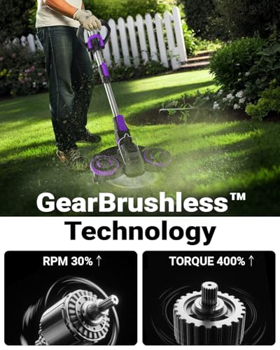 Image of Cordless Weed Wacker, GearBrushless Motor, 20V 5.2Ah Battery Powered, 3 in 1 Edger /Mower /Trimmer with Metal Blade (5.2A Battery Pack)