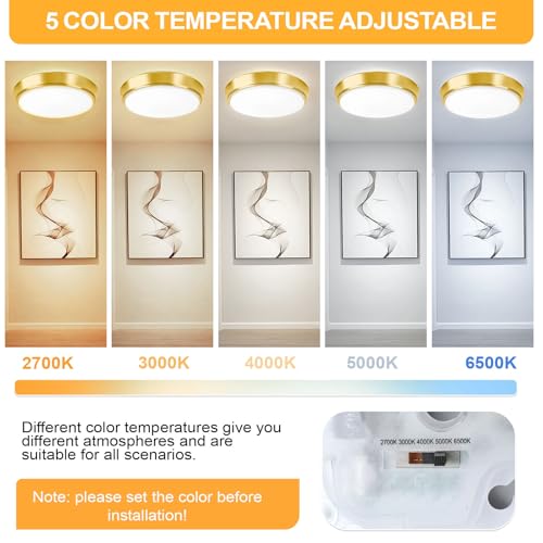 Image of 13 Inch 2-Pack Dimmable Flush Mount LED Ceiling Light Fixtures, 36W 4000LM Super Bright Gold LED Ceiling Lights with 5 Color Temperatures (2700K-6500K), Modern Round LED Lights for Kitchen Living Room