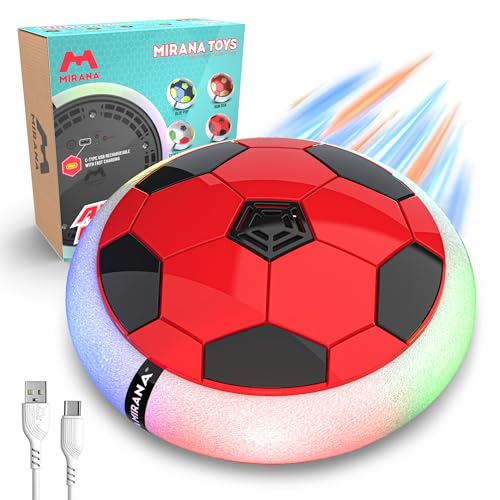 Image of Mirana Air Football Smart Toy for Kids | 3-Mode USB Type-C Rechargeable Hover Ball | Indoor Electric Hoverball with LED Lights | Birthday Gift for Boys & Girls 2 3 4 5 6 7 8 9 10 Years (Red)