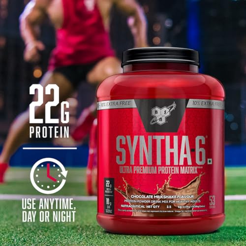 Image of BSN Syntha 6 Protein Powder - 5 lbs+10% Extra, 2.5 kg (Chocolate Milkshake), Ultra Premium Protein Matrix (Whey Protein, Micellar Casein), for Muscle Recovery. Vegetarian.