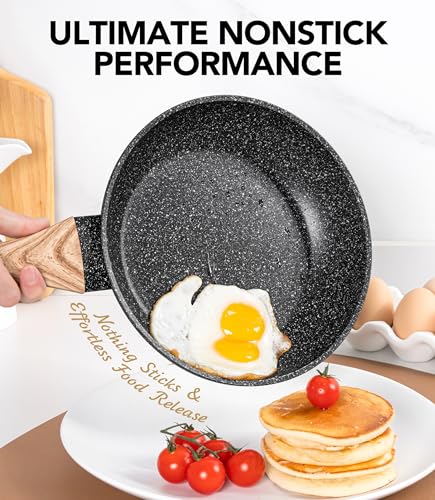 Image of Michelangelo 30CM Frying Pan Non Stick, Frying Pan with Bakelite Handle, Frying Pan Induction Base with Stone-Derived Coating, Frying Pan with Lid, Black