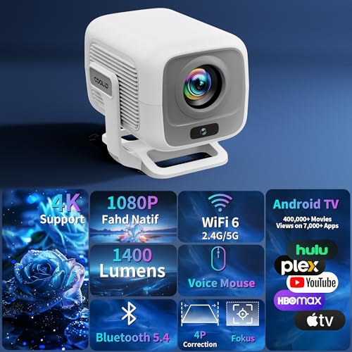 Image of [Auto Focus & 2026 Upgraded] Mini Projector 1080P FHD Support 4K Portable Projector with WiFi6 and Bluetooth5.4 Built-in App 180 Adjustable Auto Keystone, Compatible with HDMI /Laptop /USB, White