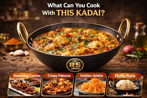 Image of Iron kadai 10 INCH with 2 Liter Capacity | Smooth Edges Handmade kadhai with Strong Handles | Durable Iron Build for Everyday Frying, Roasting and Traditional Cooking