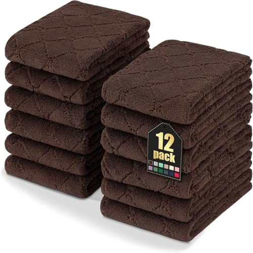 Homaxy 12 Pack Super Soft Absorbent Dish Towels, 10" x 20", Brown
