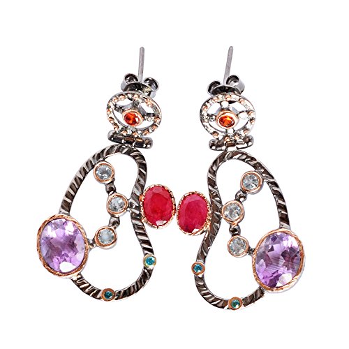 Boucles d'oreilles multi pierres en argent sterling rhodié noir et rose