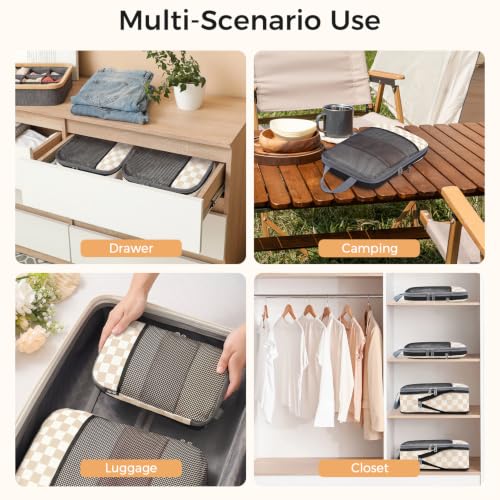 Image of BAGAIL 4 Set /6 Set /8 Set Compression Packing Cubes Travel Accessories Expandable Packing Organizers (Half Mesh, 6-Khaki Checkered)