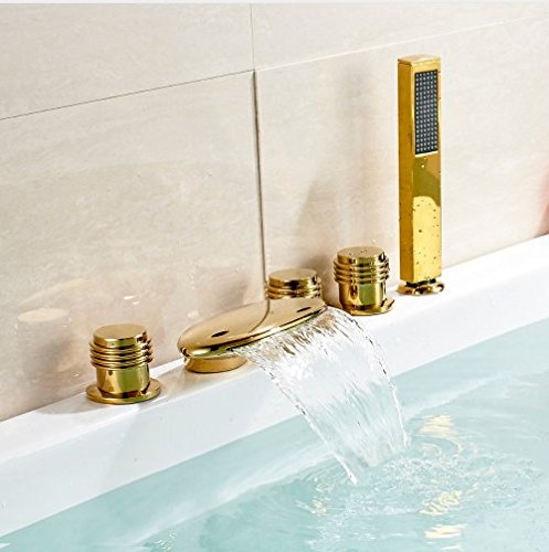 Robinet de baignoire cascade doré poli avec douchette Gowe - 4