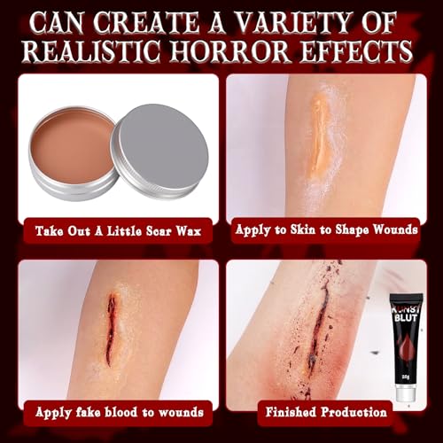 Face Paint Halloween Makeup Kit - White Black Red Face Paints Professional Adults with Fake Blood, Scars, tattoos, 8 Color Body Painting Set For Zombie Vampire Skeleton Joker Clown Witch Cosplay - Image 5