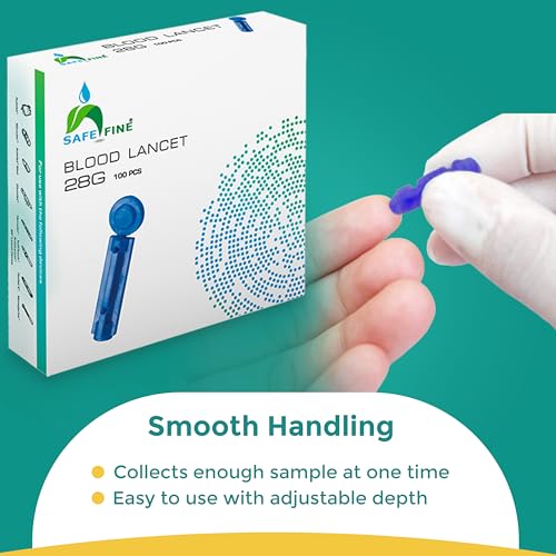 SafeFine Blutlanzetten 28G 3mm – Steril & schmerzarm, kompatibel mit Stechhilfe, Blutzucker Lanzetten für Diabetes, 100 Stück