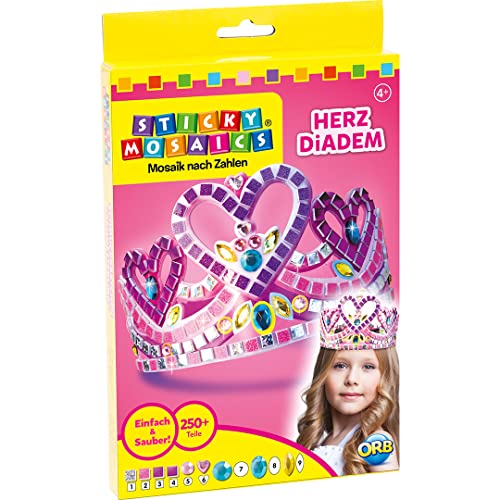 ORB Sticky Mosaic Heart Tiara Krone basteln, kreative Geschenke Bastelset Kinder Geschenke für Mädchen und Jungen, Moosgummi Aufkleber Beschäftigung für Kinder Kindergeburtstag Box, basteln ab 4 Jahre