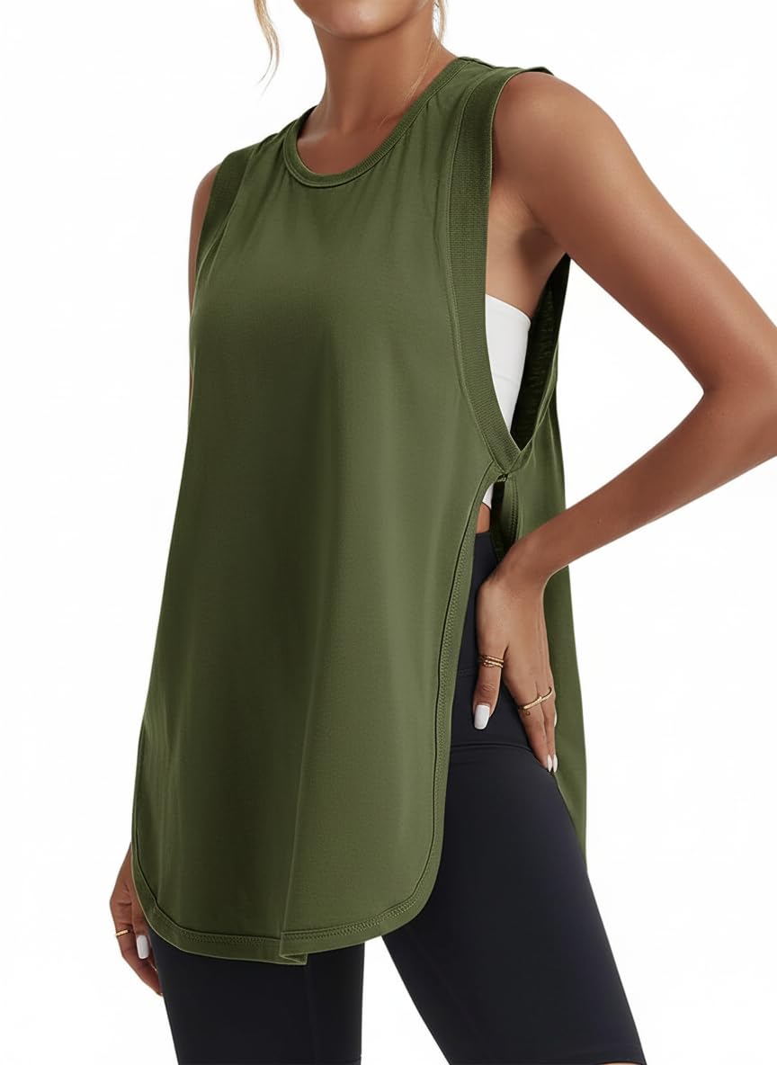 Tankaneo Damen Sport Tank Tops Fitness Top Ärmellose Seiten Schlitz Shirts Sommer Tees Casual Yoga Camisole