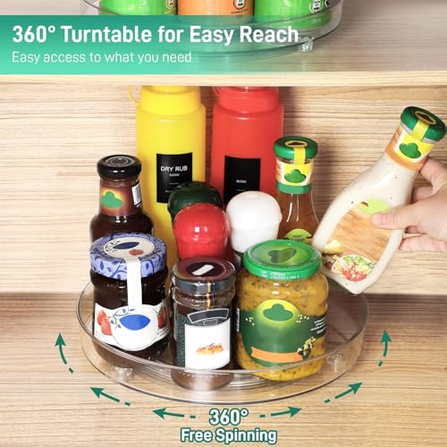 Image of Transparent Rotating Rack - 360 Turntable Organizer Tray for Kitchen, Pantry, Bathroom, Makeup & Fridge | Clear Lazy Susan for Spices, Condiments & Skincare Storage (U-2)
