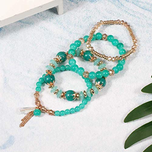 Charm Bracelet for Women, 4Pcs/Set Boho Faux Agate Pearl Tassel Chain Charm Beaded Bracelet Women Jewelry for Valentine's Day Gift Birthday Present2