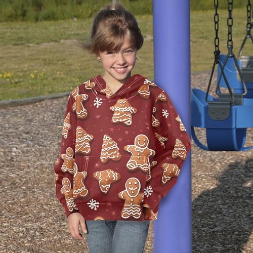 Kids Hoodies Sweaters Christmas Gingerbread Man Hooded Sweatshirts with Big Pockets for Boys Girls B04004104