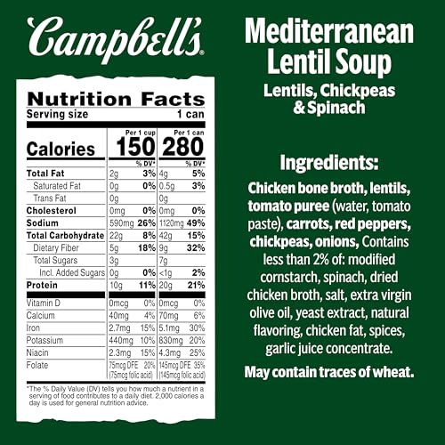 Image of Campbell's Protein Mediterranean Lentil Soup, 16.3 Oz Can (12 Pack)