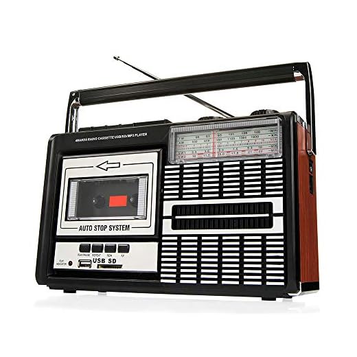 Ricatech PR85 - Reproductor y grabadora de casetes, Radio AM/FM/SW, USB, Ranura para tarjeta SD, Micrófono integrado, Parada automática, Ligero, Portátil, Conector para auriculares