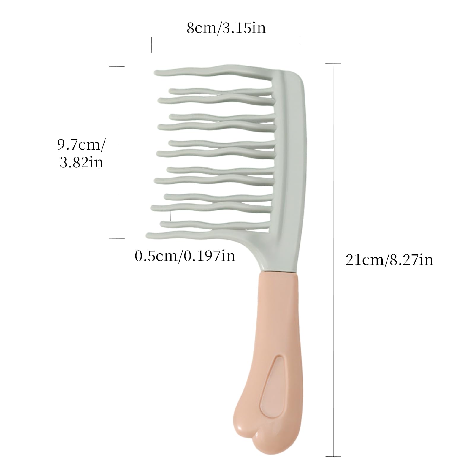 Peine de dientes anchos para cabello rizado y desenredante con diseño de dientes ondulados de doble capa y mango ergonómico para cabello largo, grueso y seco, húmedo para mujeres/niñas sin alisar el