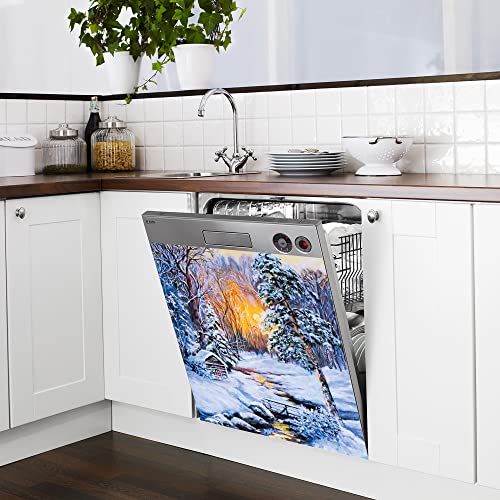Manf Dishwasher Winter Snow Painting Magnetic Sticker Cabin Refrigerator Door Heat-Resistant Tree Decoration Kitchen Home Cabinet Magnet Panel Decal 23 X 26 Inches, W H Inches(Magnetic) #TOP1