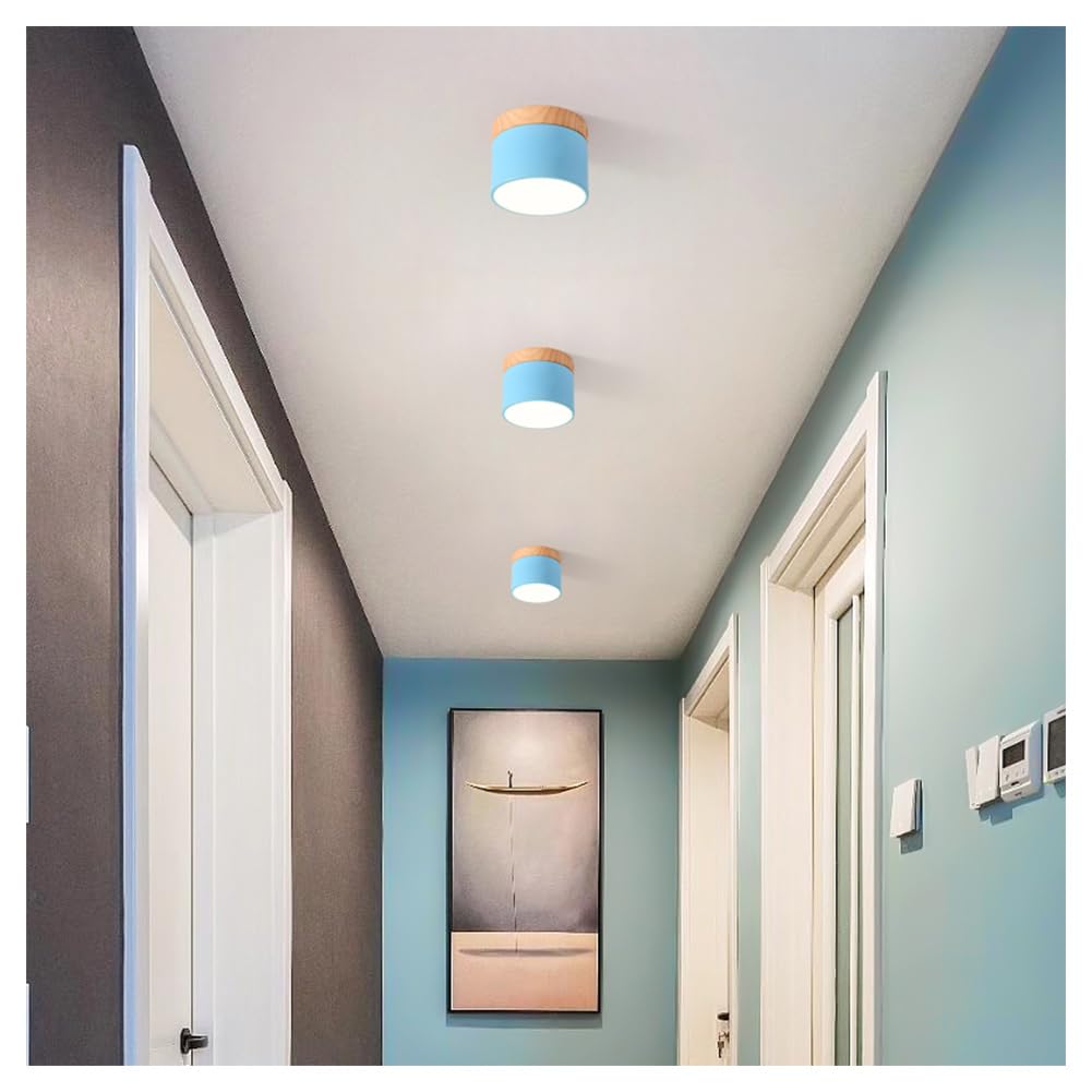 Reflektory sufitowe LED do zabudowy, 5W, 7W, 9W, 12 W, 15 W, wygląd drewna, oświetlenie wewnętrzne, 9W, możliwość ściemniania, naturalna biel, niebieski