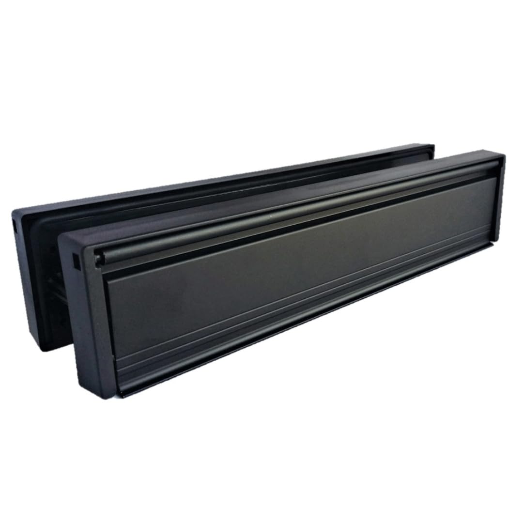 Boîte aux lettres noire de 30,5 cm avec brosses anti-courants d'air, boîte aux lettres en UPVC noir mat avec manche télescopique avec porte de 40 à 80 mm d'épaisseur