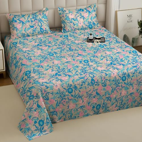 Image of Weave & Decor Super Soft Comfortable 144 TC 90x90 inches Printed Cotton Double Bed Bedsheet with Two Pillow Covers