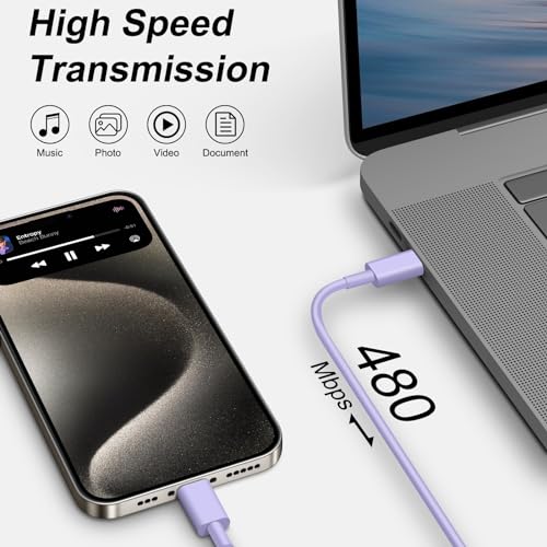 Image of iPhone 17 16 15 Charger Fast Charging 6FT - 20W USB C Charger Block with 6FT Type C to C Cable Compatible with iPhone 17 /17 Pro /17 Pro Max /Air /16 /16e /15, iPad Pro, iPad Air (Purple)