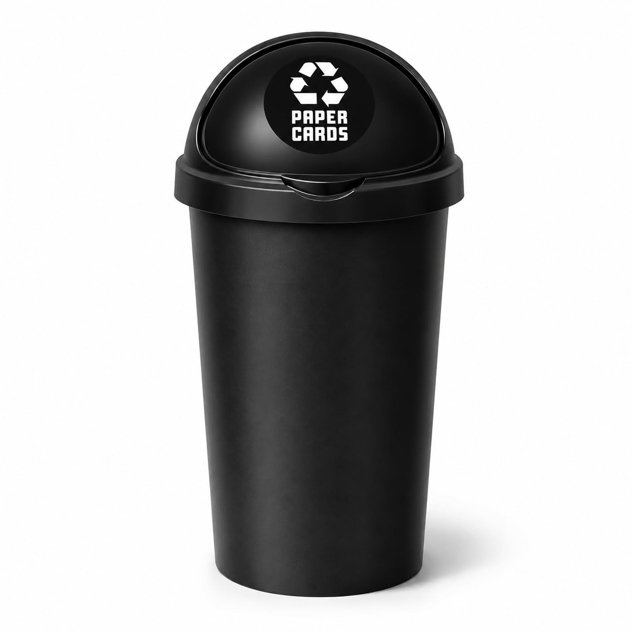 SPECTRAPLAST® 50L Bullet Bin with Coloured Lid & Sticker, Large Kitchen Rubbish Bin, Plastic Waste Bin for Home, Office, Bathroom & Utility Room, Indoor Recycling Dustbin (BLACK, PAPER CARDS)