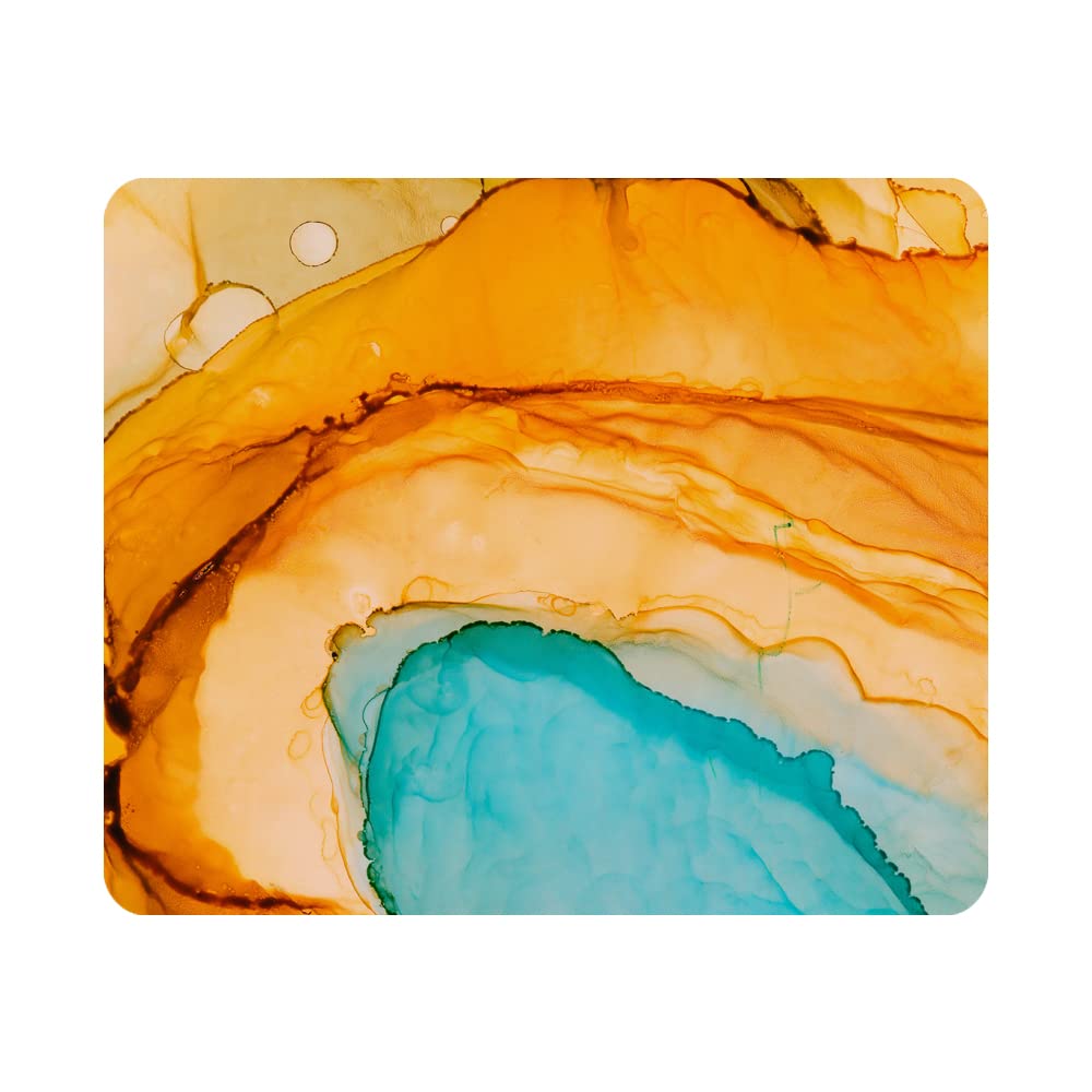 Nicokee Watercolor Marble Gaming Mousepad Amber Spots Azure Smears Orange Turquoise Mouse Pad Mouse Mat for Computer Desk Laptop Office 9.5 X 7.9 Inch Non-Slip Rubber