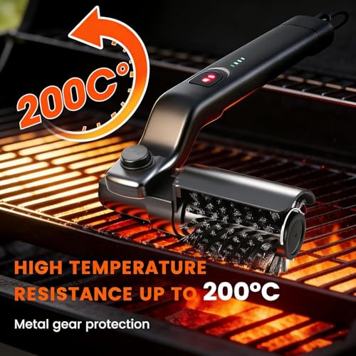 Reinigungsbürste Elektrisch, Verbesserte Grillbürste für Gussrost, Kabellose 304 Edelstahl Grillbürste, Edelstahl-Bürstenkopf, 3-Stufen Reinigung,90 Min Laufzeit, Wasserdicht für Grills Geeignet
