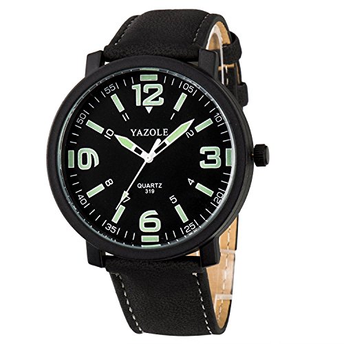 Men 30M Waterproof Night Light hands Simple Style Leather Strap Quartz Wrist Watch-Black