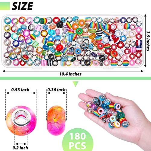 Mckanti 180Pcs European Glass Beads Large Hole Spacer Beads Lampwork Beads Bulk Rhinestone Craft Beads Charm Beads For Bracelet Necklace Jewelry Making #TOP4