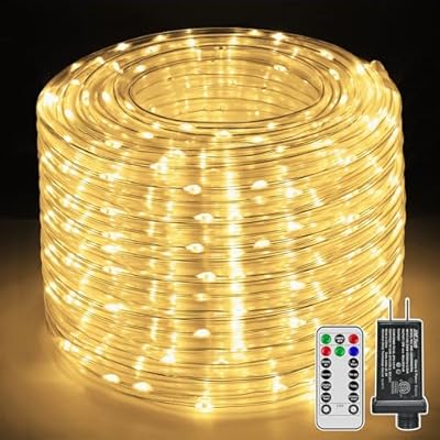 shineshine 300LED 50FT Rope Lights with Remote, IP67 Waterproof 8 Modes Timer Rope Lights for Outside Indoor, Bedroom Camping Garden House Party Backyard Pool Classroom Decorations (Warm White)