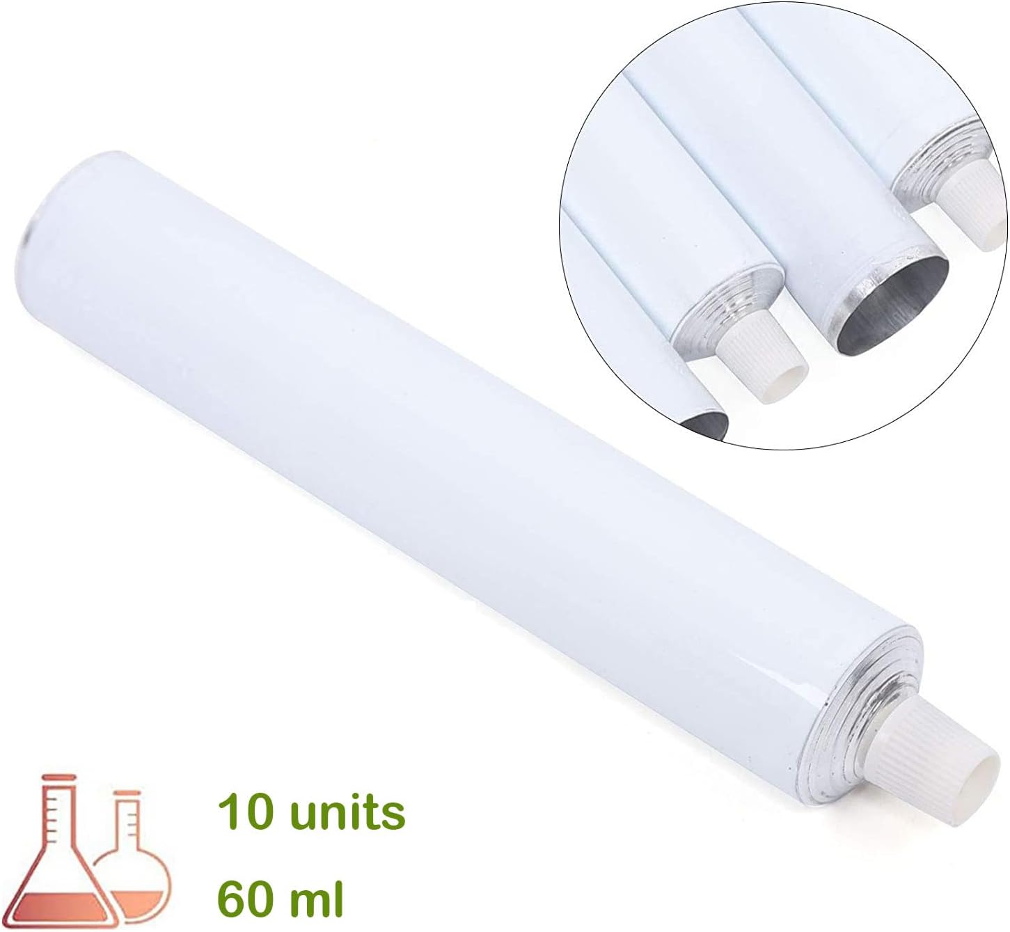 Empty Oil Paint Tubes with Needle Cap (60ml, 10 Pack), Unsealed Aluminum Tube for Storing Paints Acrylics, Gouaches, Watercolors, Oils and Other Kinds of Paints