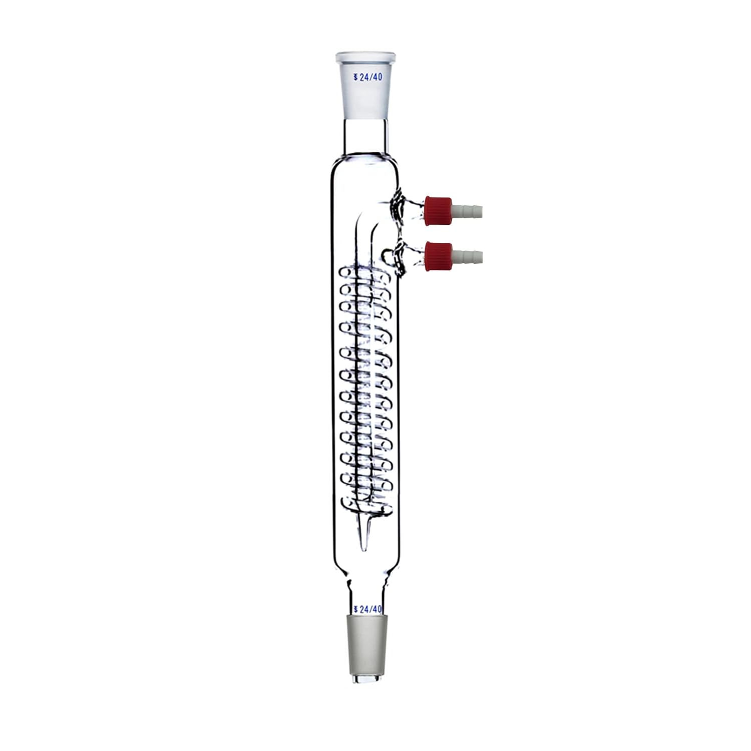 200mm 24/40 Glass Spiral Reflux Condenser with Removable Hose Connections Total Length 345mm
