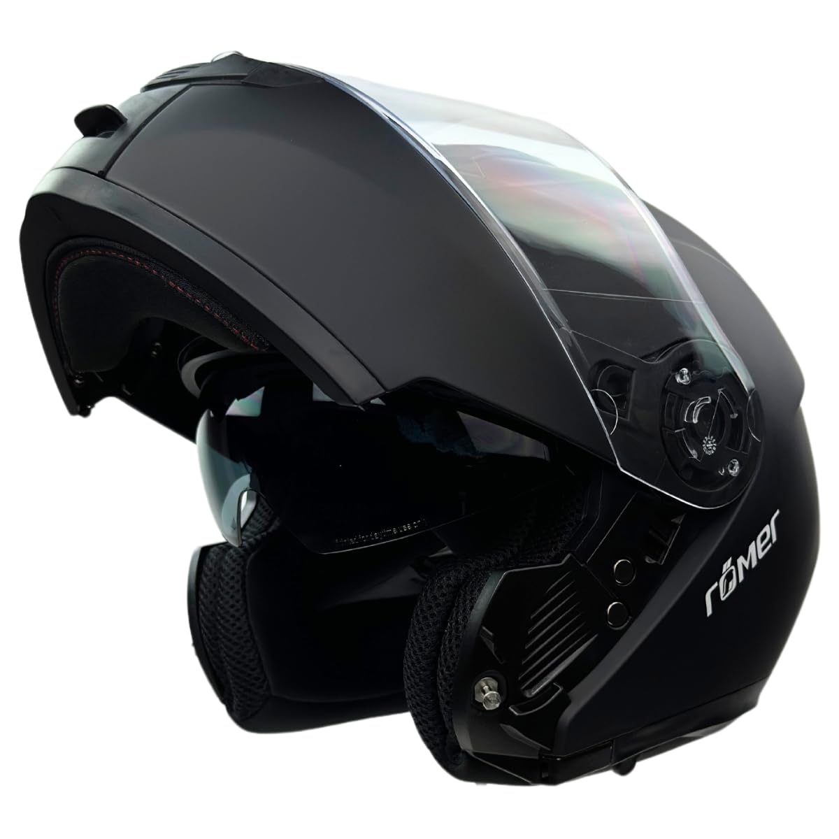 Römer Kask szczękowy do motocykla RR20770 z wizjerem przeciwsłonecznym, kask z podwójnym wizjerem, matowy czarny