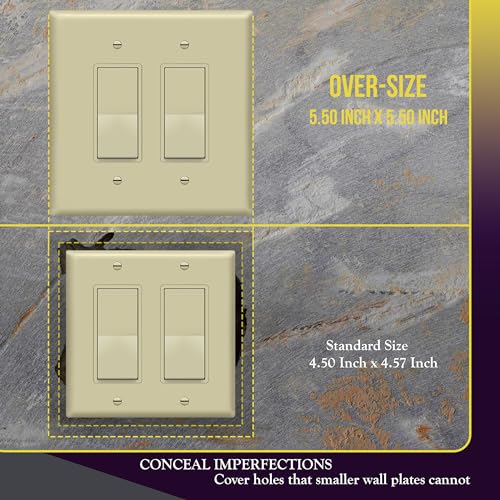 Image of ENERLITES 2-Gang Ivory Oversize Decorator Switch Outlet Wall Plate Cover | 1 Pack, Size 5.5 inch x 5.5 inch, Fits light switch /outlet /receptacle, Gloss Finish, Unbreakable Polycarbonate, UL Listed
