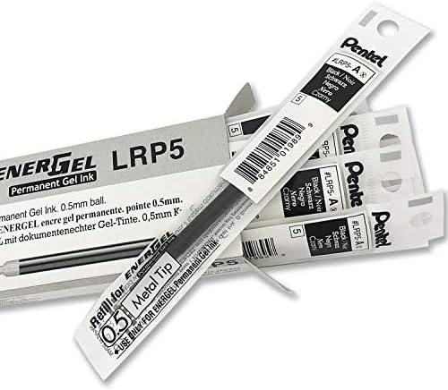 Pentel 0.5 mm EnerGel Permanent Ink Refills - Black Ink (Pack of 12 Refills), LRP5-AX